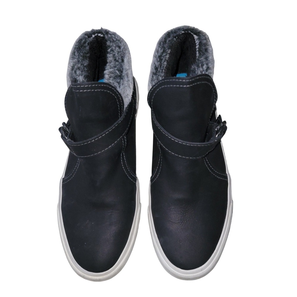 Blowfish Malibu Black Faux Leather Faux Fur Lined High Top Sneakers Buckle Strap